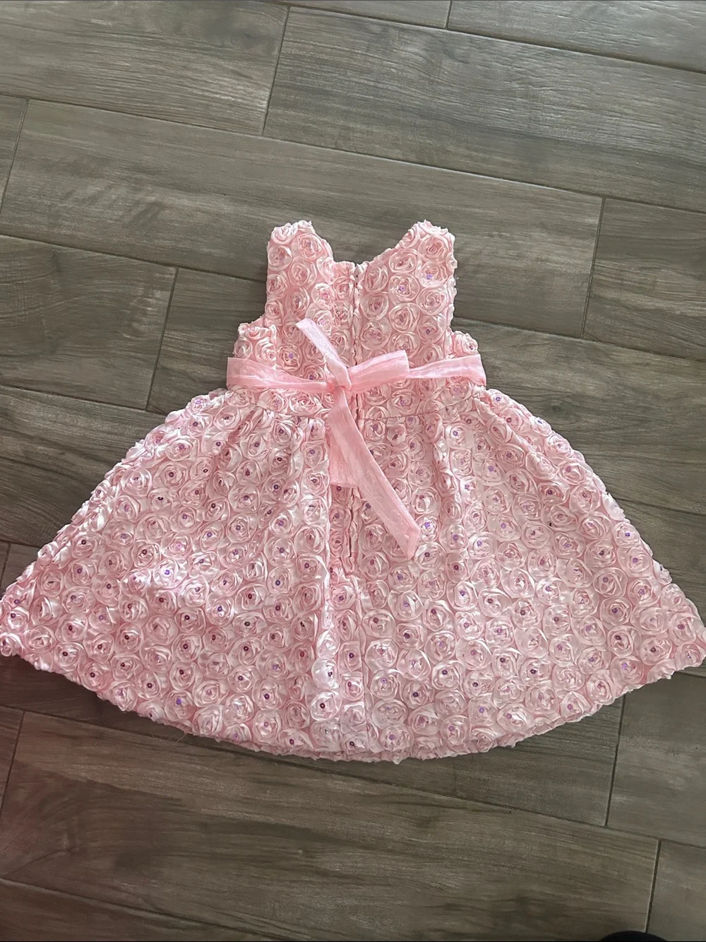 Rare Editions Pink Rosette Party Dress with Satin Waistband